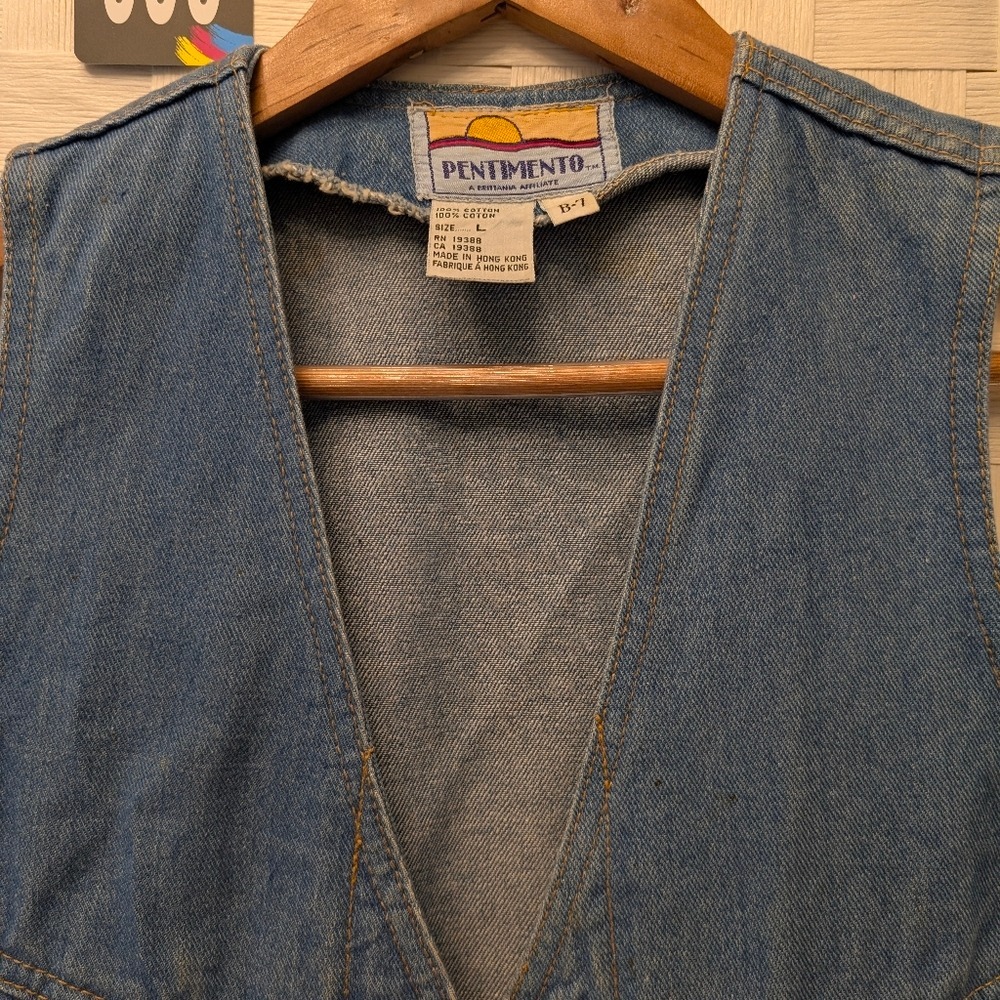 Vintage Pentimento Denim Vest Medium Wash Cinch Back Charms Womens Large B-7 - Picture 7 of 11